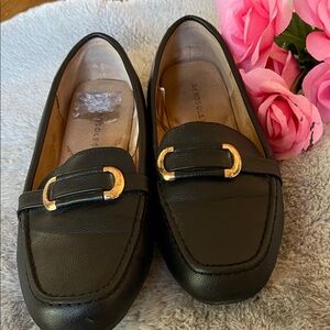 Aerosoles Black Loafers with Gold Buckle Accent